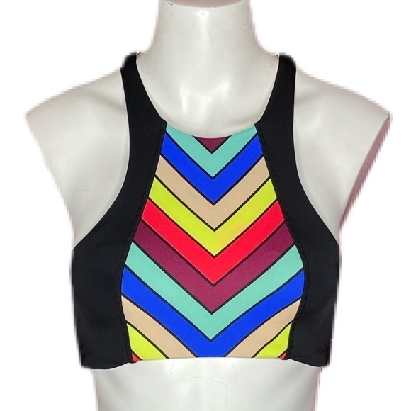 VS Pink Rainbow Chevron Stripe Racerback Swim Top Size Small - Picture 1 of 6